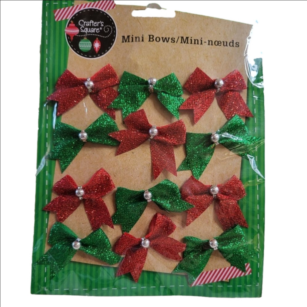 Crafters Square Mini Bows Red and Green 12 Pack NWT